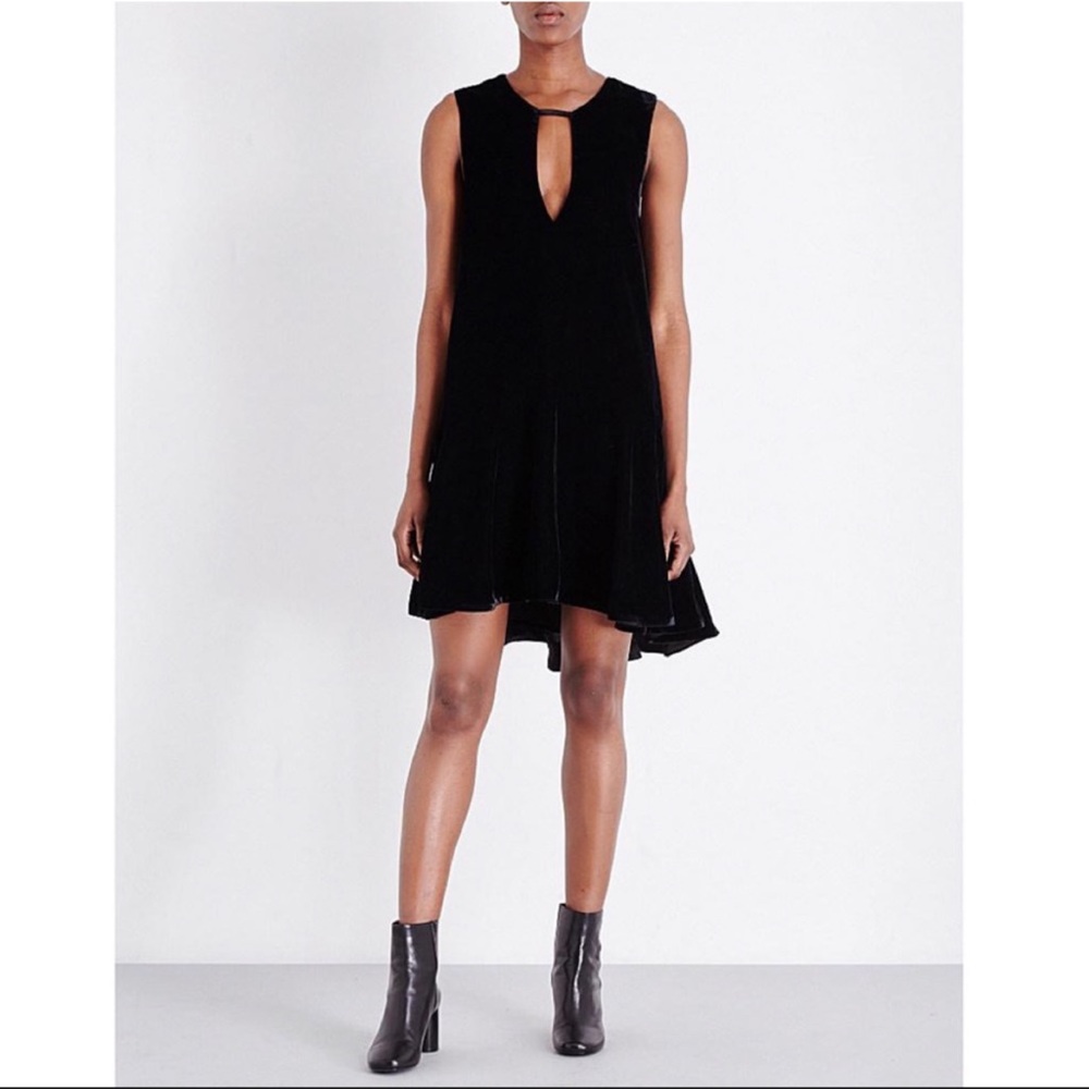 Free People Soft Focus Black Velvet Drop Waist Tunic Dress Size Medium